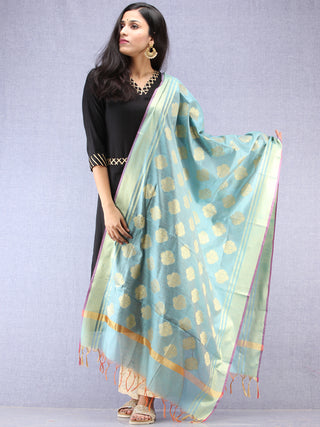 Banarasi Chanderi Dupatta With Resham Work - Sky Blue & Gold - D04170851