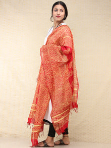 Red Yellow Chanderi Hand Block Printed Dupatta - D04170747