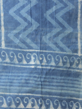 Indigo White Chanderi Hand Block Printed Stole - D04170596