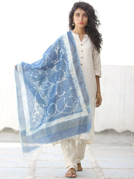 Indigo White Chanderi Hand Block Printed Stole - D04170597