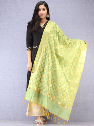 Banarasi Chanderi Dupatta With Zari Work - Light Green & Gold - D04170852