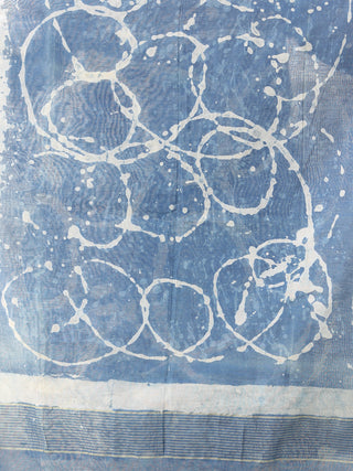 Indigo White Chanderi Hand Block Printed Stole - D04170597