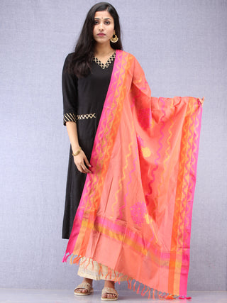 Banarasi Chanderi Dupatta With Resham Work - Peach Pink & Gold - D04170853