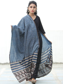 Indigo Ivory Rust Black Handloom Cotton Hand Block Printed Dupatta - D04170512