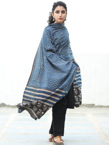 Indigo Ivory Rust Black Handloom Cotton Hand Block Printed Dupatta - D04170512