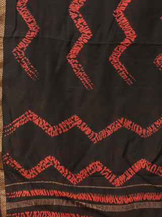 Black Red Chanderi Hand Block Printed Dupatta - D04170749