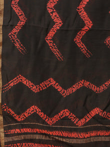 Black Red Chanderi Hand Block Printed Dupatta - D04170749
