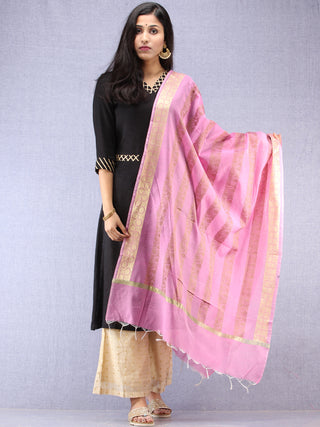 Banarasi Chanderi Dupatta With Zari Work - Pink & Gold - D04170854