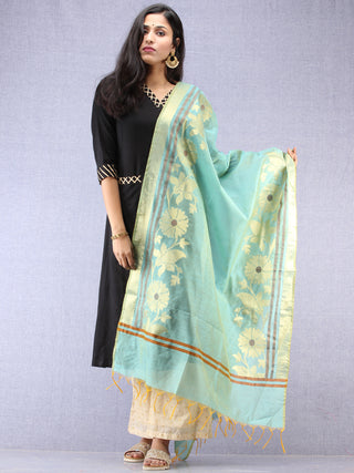 Banarasi Chanderi Dupatta With Resham Work - Sea Green & Gold - D04170855