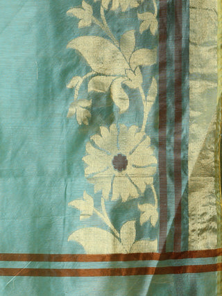 Banarasi Chanderi Dupatta With Resham Work - Sea Green & Gold - D04170855