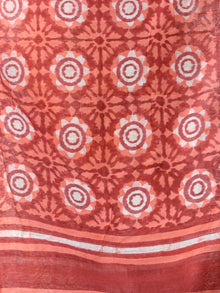 Coral Red White Handloom Cotton Hand Block Printed Dupatta - D04170600