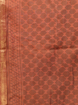 Brown Red Chanderi Hand Block Printed Dupatta - D04170751