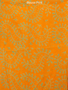 Orange Green Hand Block Printed Chiffon Saree with Zari Border - S031703297