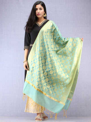 Banarasi Chanderi Dupatta With Zari Work - Sea Green & Gold - D04170856