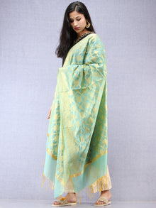 Banarasi Chanderi Dupatta With Zari Work - Sea Green & Gold - D04170856