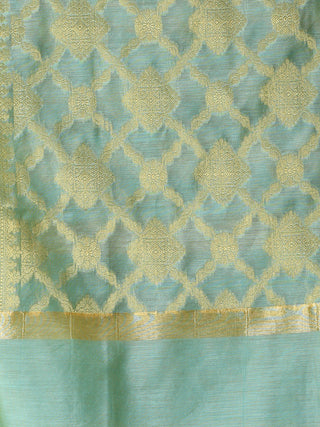 Banarasi Chanderi Dupatta With Zari Work - Sea Green & Gold - D04170856