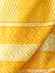 Bright Yellow Ivory Chanderi Hand Block Printed Dupatta - D04170601