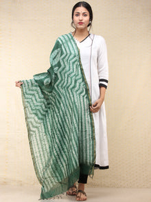 Green White Chanderi Shibori Hand Block Printed Dupatta - D04170752