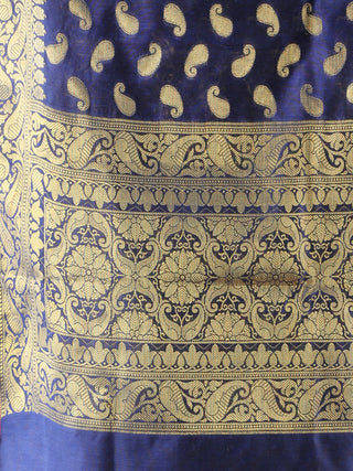 Banarasi Chanderi Dupatta With Resham Work - Navy Blue & Gold - D04170857