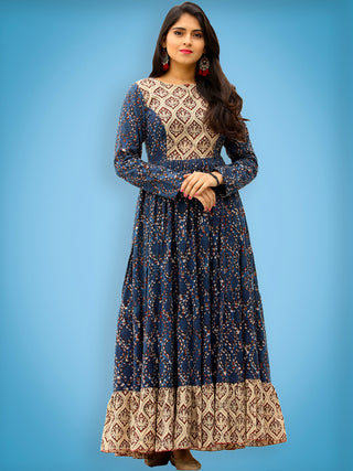 Taraab - Long Hand Block Printed Cotton Tier Dress - D139F1728