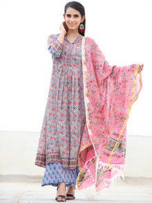 Rozana Samina - Set of Pleated Kurta Palazzo & Dupatta - KS160A2479D