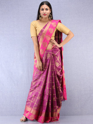 Banarasee Cotton Silk Saree With Zari Work - Onion Pink & Gold - S031704405
