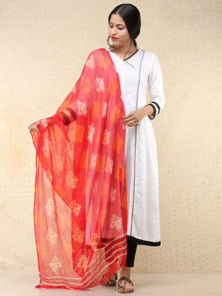 Red Ivory Yellow Georgette Hand Block Printed Dupatta  - D04170692