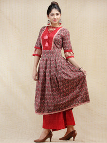 Rozana - Hand Block Printed Anarkali Kurta Palazzo Set - SS02F2006