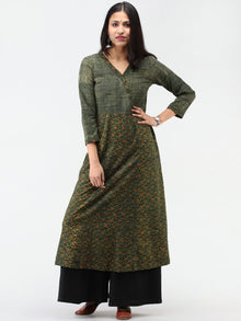 Green Yellow Ajrakh Hand Block Printed Cotton Kurta  - K209F1624