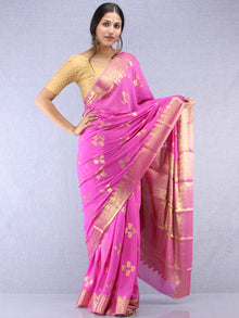 Banarasee Chiffon Saree With Golden Zari Weave - Orchid Pink & Gold - S031704360