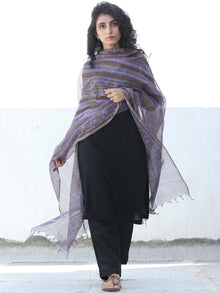 Purple Grey Kota Silk Hand Block Printed Dupatta - D04170451