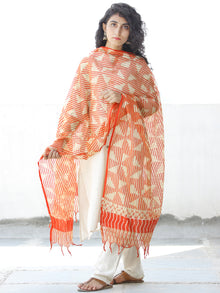 Orange Ivory Cotton Art Silk Hand Block Printed Dupatta  - D04170539