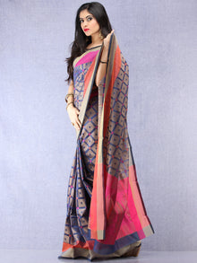 Banarasee Super Net Saree With Zari Border - Blue Copper Purple  - S031704382