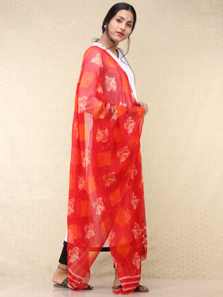 Red Ivory Yellow Georgette Hand Block Printed Dupatta  - D04170692