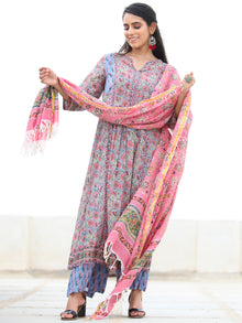 Rozana Samina - Set of Pleated Kurta Palazzo & Dupatta - KS160A2479D