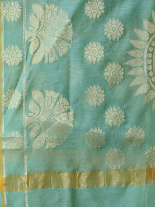 Banarasi Chanderi Dupatta With Resham Work - Sky Blue & Gold - D04170795
