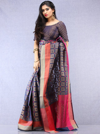 Banarasee Super Net Saree With Zari Border - Blue Copper Purple  - S031704382