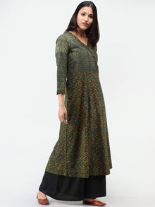Green Yellow Ajrakh Hand Block Printed Cotton Kurta  - K209F1624