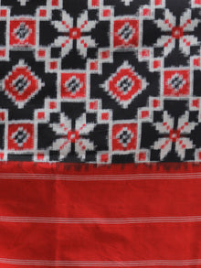Black Red White Telia Rumal Double Ikat  Handwoven Pochampally Cotton Dupatta -  D04170302