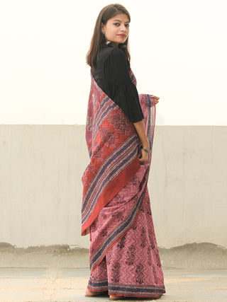 Lavender Indigo Hand Block Printed  Cotton Mul Saree - S031704103