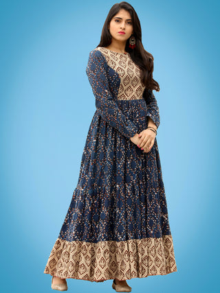 Taraab - Long Hand Block Printed Cotton Tier Dress - D139F1728