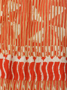 Orange Ivory Cotton Art Silk Hand Block Printed Dupatta  - D04170539