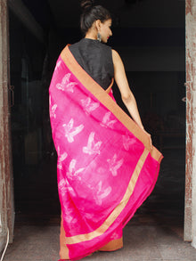 Magenta White Shibori Chanderi Silk Hand Block Printed Saree With Geecha Border - S031704004