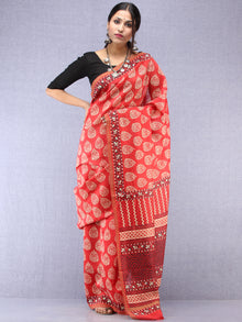 Red Ivory Hand Block Printed Chanderi Saree With Geecha Border - S031704509