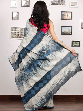Indigo White Hand Block Printed Cotton Mul Saree - S031703485