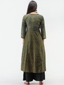 Green Yellow Ajrakh Hand Block Printed Cotton Kurta  - K209F1624