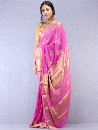 Banarasee Chiffon Saree With Golden Zari Weave - Orchid Pink & Gold - S031704360