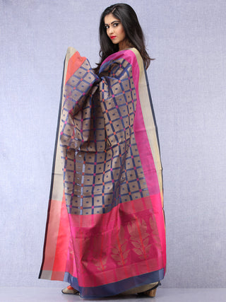 Banarasee Super Net Saree With Zari Border - Blue Copper Purple  - S031704382