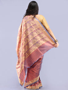 Banarasee Semi Silk Self Weave Saree With Resham Border - Blue Pink Gold - S031704293