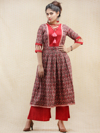 Rozana - Hand Block Printed Anarkali Kurta Palazzo Set - SS02F2006